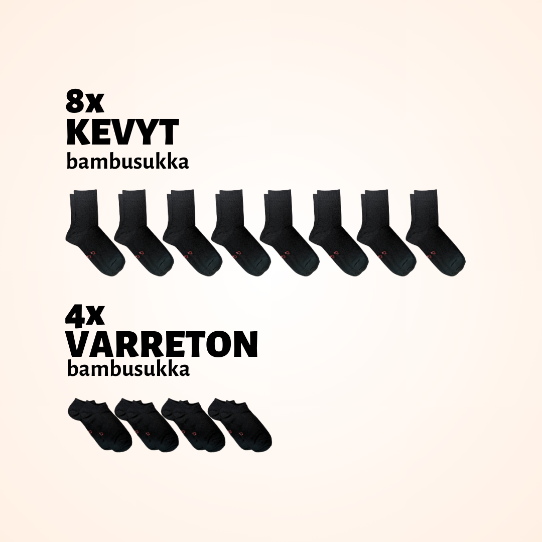 Kesäsetti: 8x kevyt ja 4x varreton bambusukka